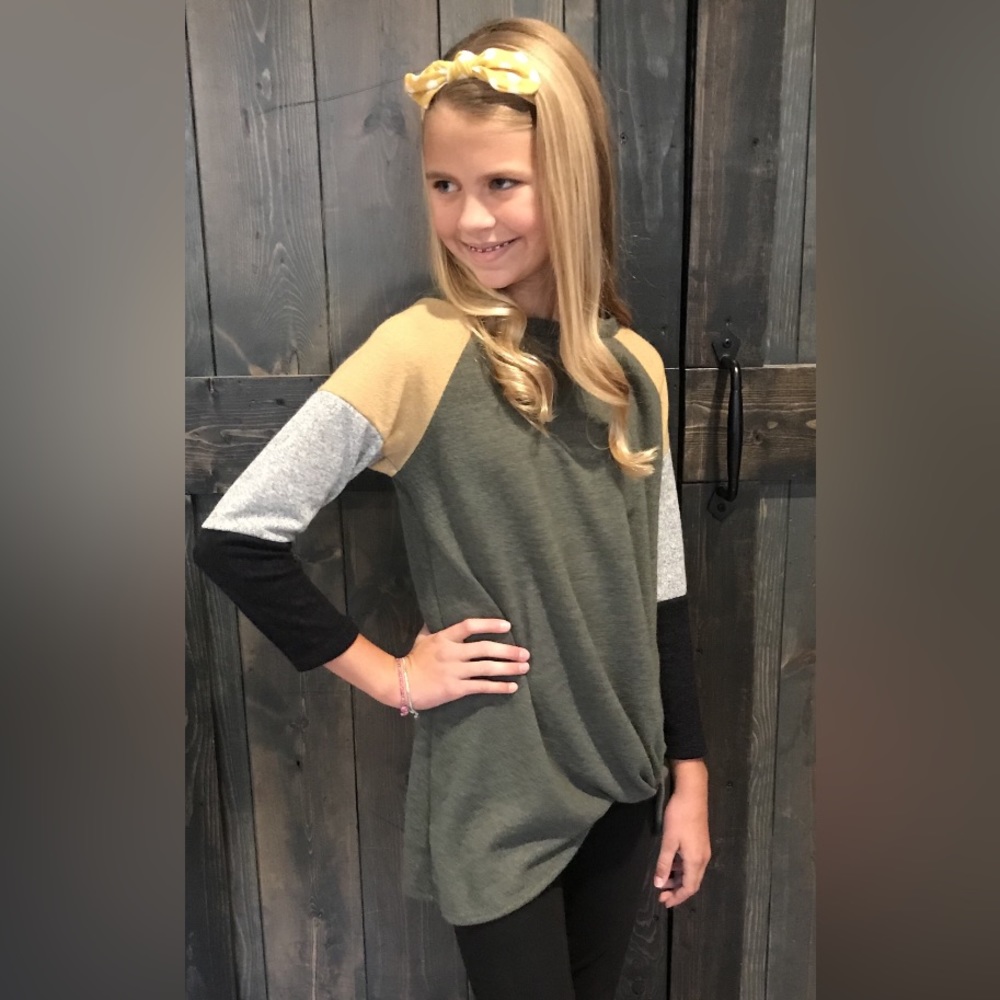 Girls Olive Block Sweater